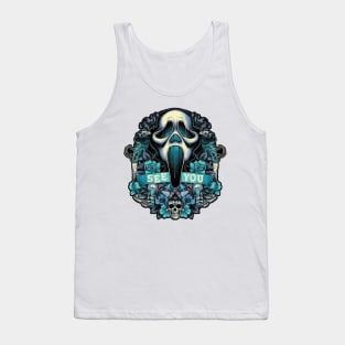 Halloween Print , Scream , ghost face ,  retro spooky illustration Tank Top